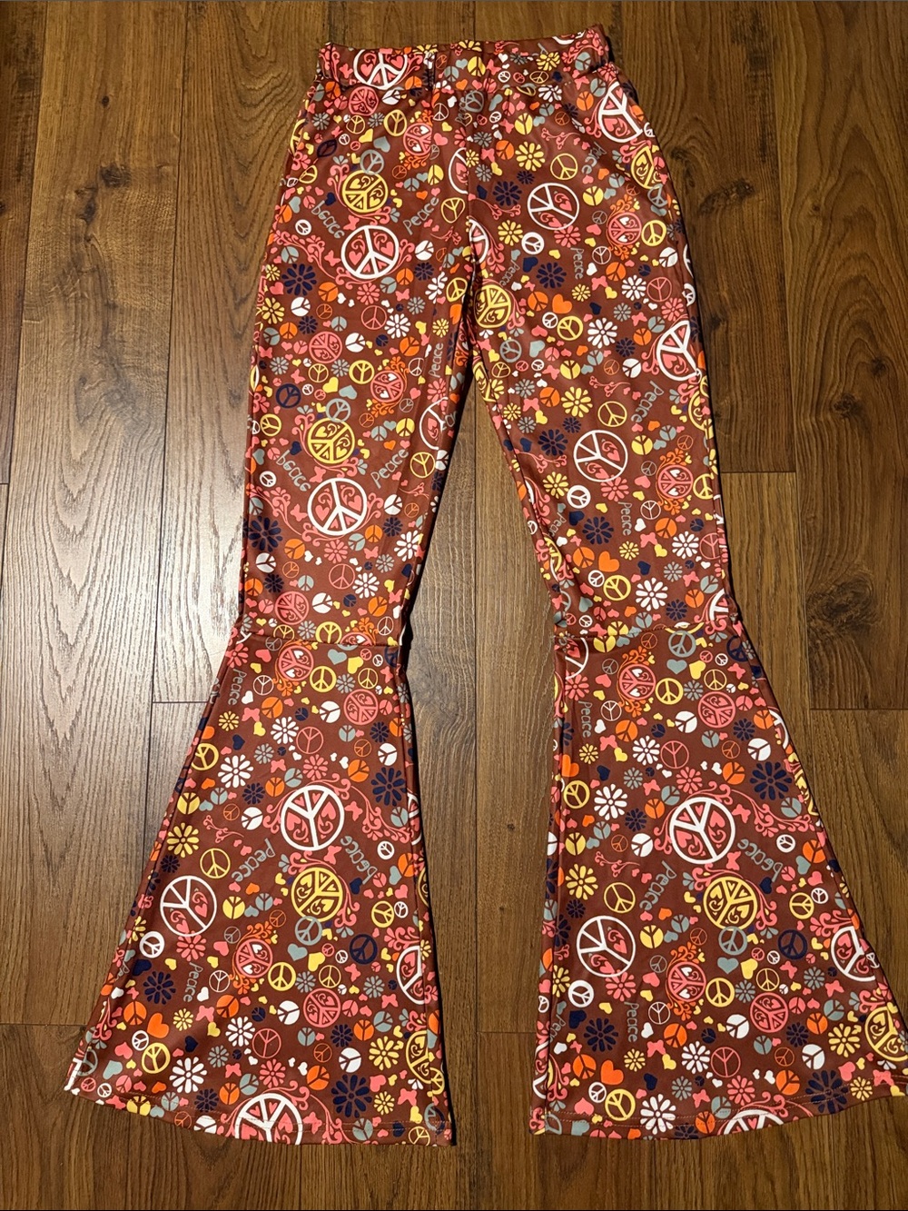 Retro Peace Bell Bottom Leggings-Size Small